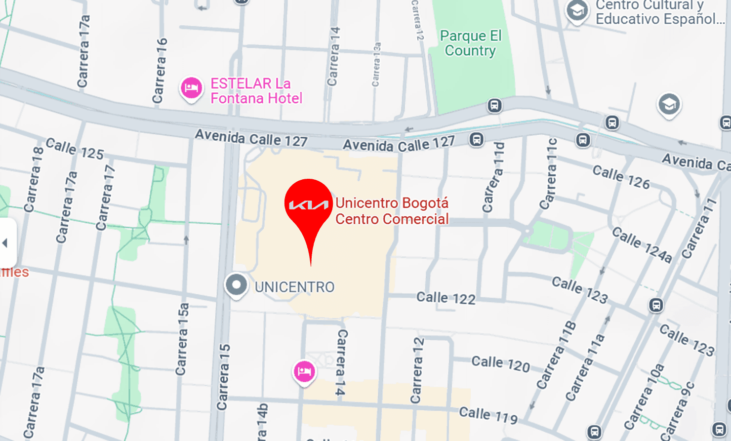 Ingreso por la entrada principal de Unicentro, Cra. 15 #124-30